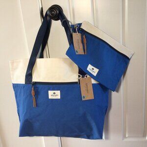 NWT Sperry Large Tote Bag & Pouch Set Canvas Blue & Natural